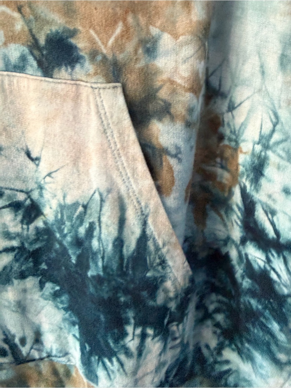 Tie-Dye Blue & Tan Pullover Hoodie - Picture 4 of 6
